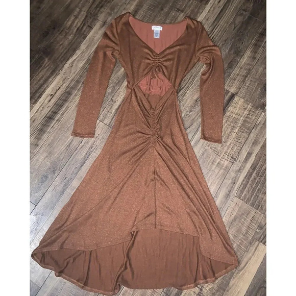 L Space Ruched Anthropologie Midi Dress fall revolve boho casual cut out knit - Picture 3 of 5